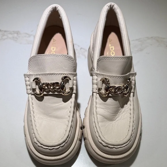 ALDO Lightweight Platform Chain Loafers Off White Size 8 - Picture 4 of 12
